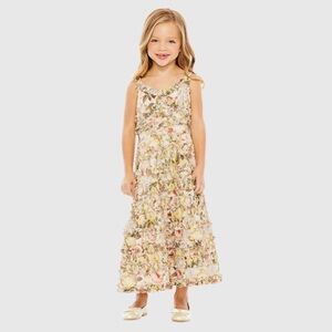 MAC DUGGAL
Beige Girls Floral Print Ruffle Tiered Midi Dress